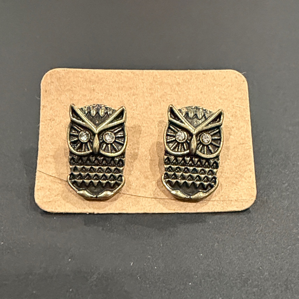 Antique Gold Owl Stud Earrings